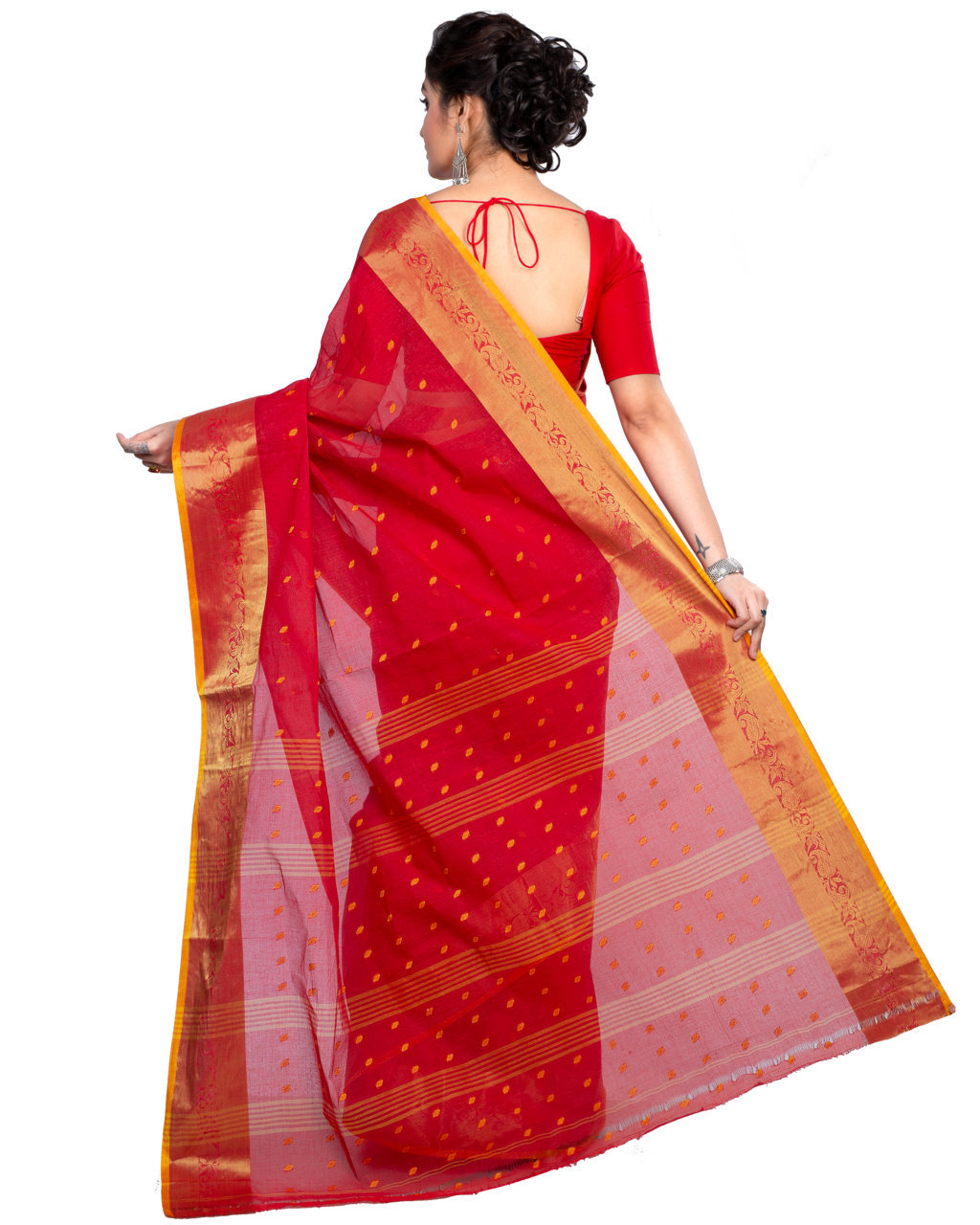 Red Pure Cotton Churi_Par Tant Saree (860)